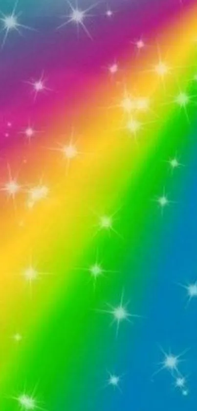 Colorful rainbow gradient with sparkling stars.