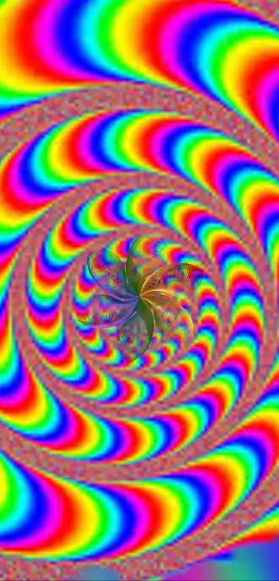 Vibrant rainbow spiral with hypnotic swirl.