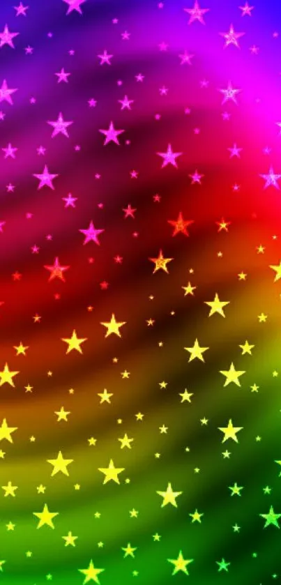 Vibrant wallpaper with colorful stars and gradient background.
