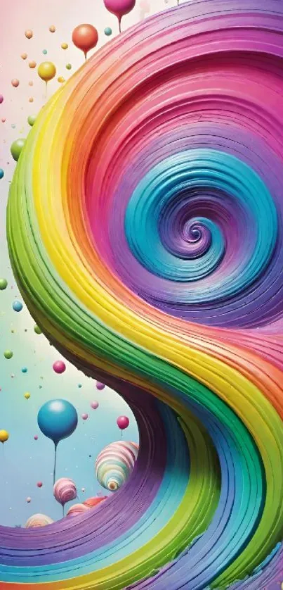 Colorful abstract spiral design with rainbow swirls.