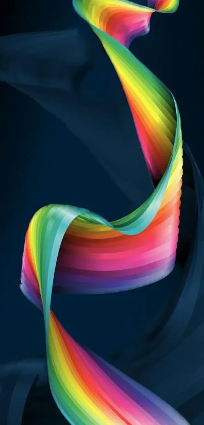 Vibrant rainbow swirl on dark blue background wallpaper.