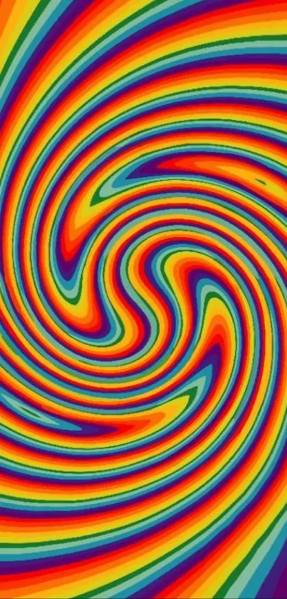 Vibrant rainbow swirl wallpaper with colorful spiral design.