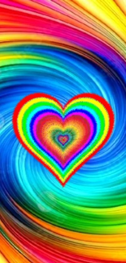 Vibrant rainbow swirl with dynamic patterns and vivid colors.