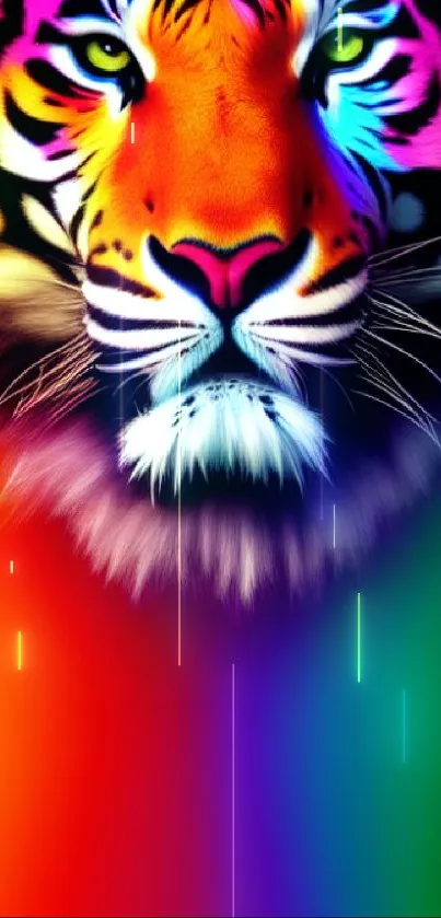 Vibrant rainbow tiger wallpaper with colorful design.