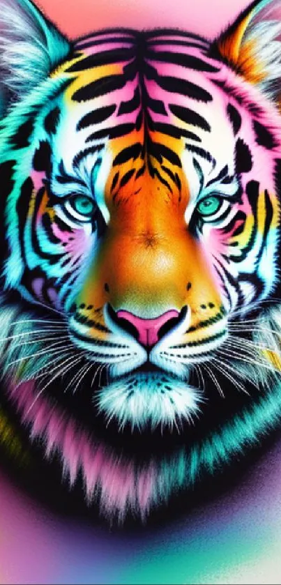 Vibrant rainbow tiger mobile wallpaper.