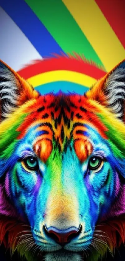 Colorful rainbow tiger with vibrant hues in a stunning artistic wallpaper.