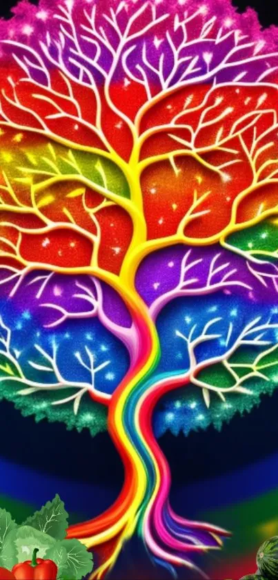 Colorful rainbow tree wallpaper with vibrant hues.
