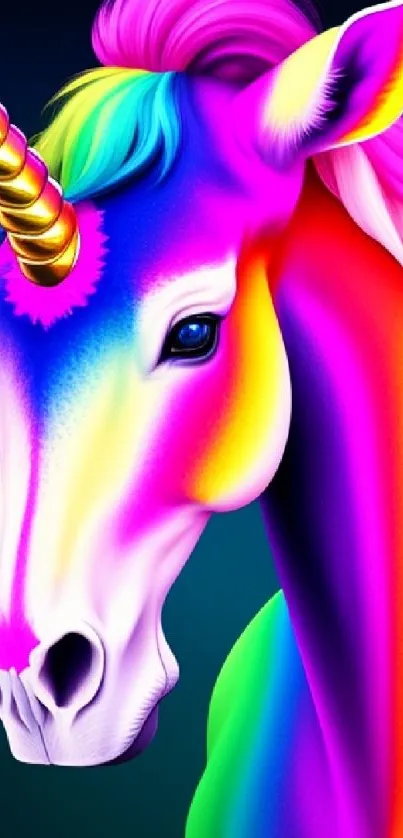 Vibrant rainbow unicorn digital art design.