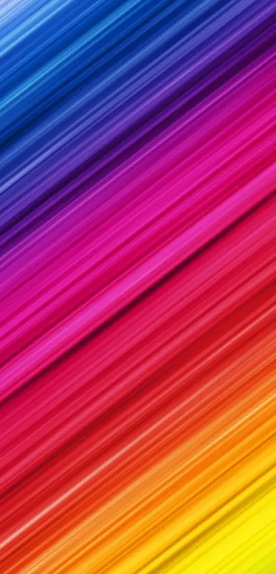 Vibrant diagonal rainbow stripes in pink, purple, blue, and yellow hues.