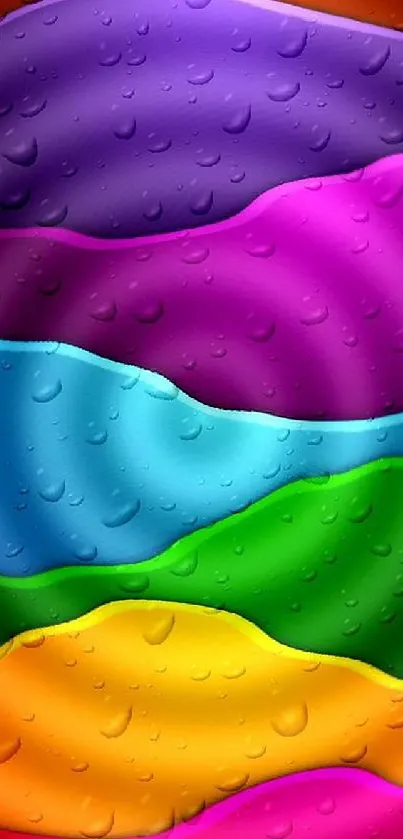 Vibrant rainbow wallpaper with water droplets.