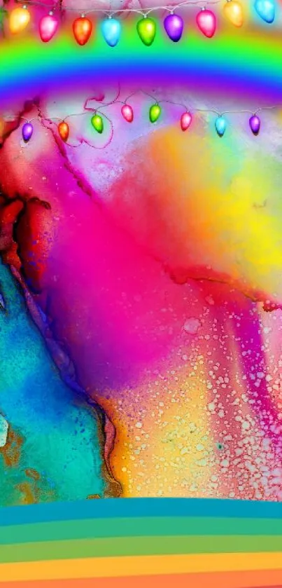 Vibrant abstract wallpaper with rainbow colors and lights.