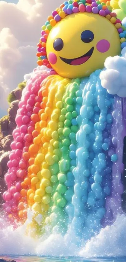 Smiley face rainbow waterfall mobile wallpaper