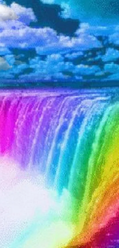 Vibrant rainbow waterfall with colorful hues for mobile wallpaper.