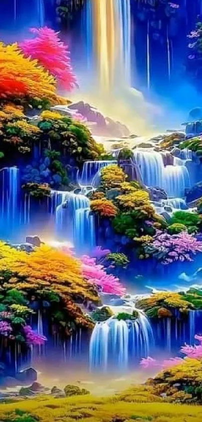 Colorful waterfall wallpaper with vivid blue hues.