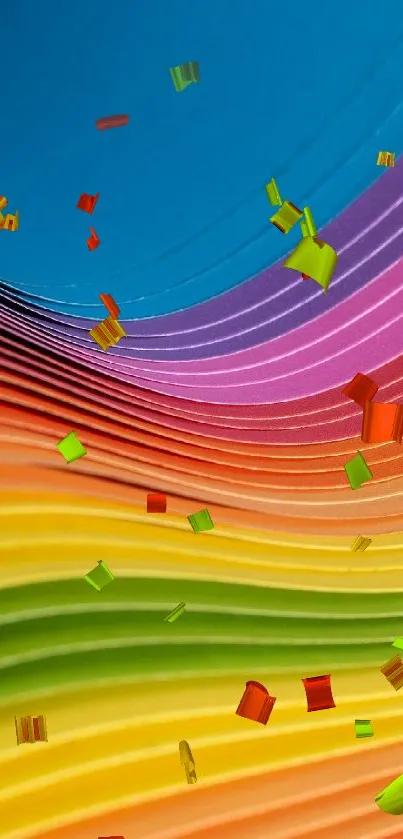 Vibrant rainbow wave design with colorful gradient curves.