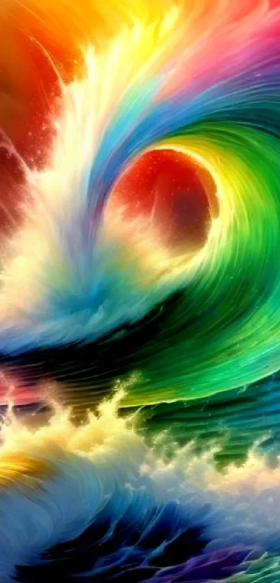Abstract rainbow wave with vibrant colors.