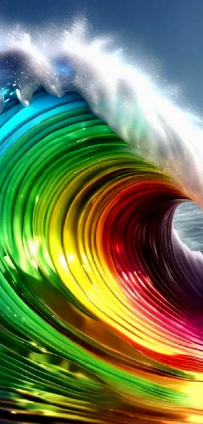 Vibrant rainbow wave with swirling ocean colors in dynamic motion.