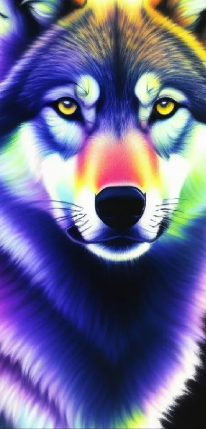 Vivid rainbow-colored wolf artwork for mobile wallpaper.