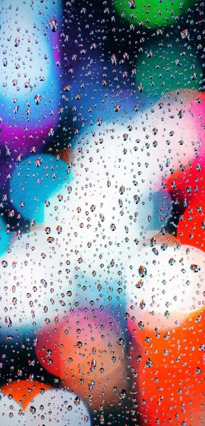 Mobile wallpaper with vibrant bokeh and raindrop effects on a colorful backdrop.