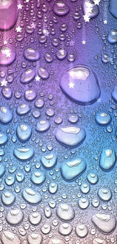 Colorful raindrop and star galaxy wallpaper in purple-blue gradient.