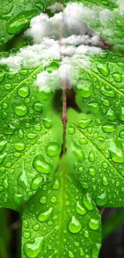 Vibrant green leaf with raindrops mobile wallpaper.