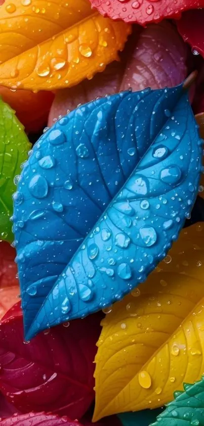 Colorful leaves with raindrops on mobile wallpaper.