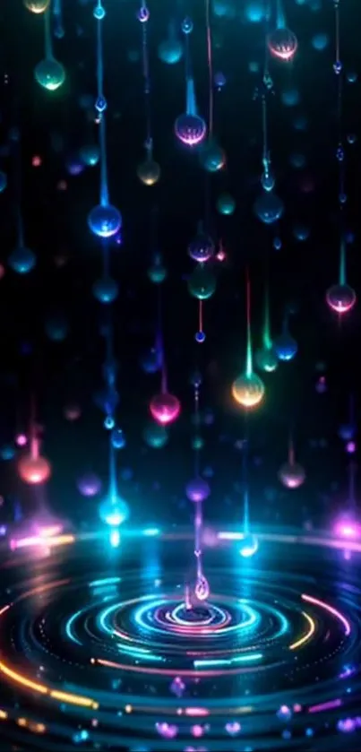 Colorful raindrop lights creating a mesmerizing display on a black background.