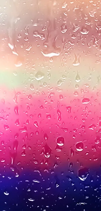 Vibrant mobile wallpaper with raindrops on pink and purple background.