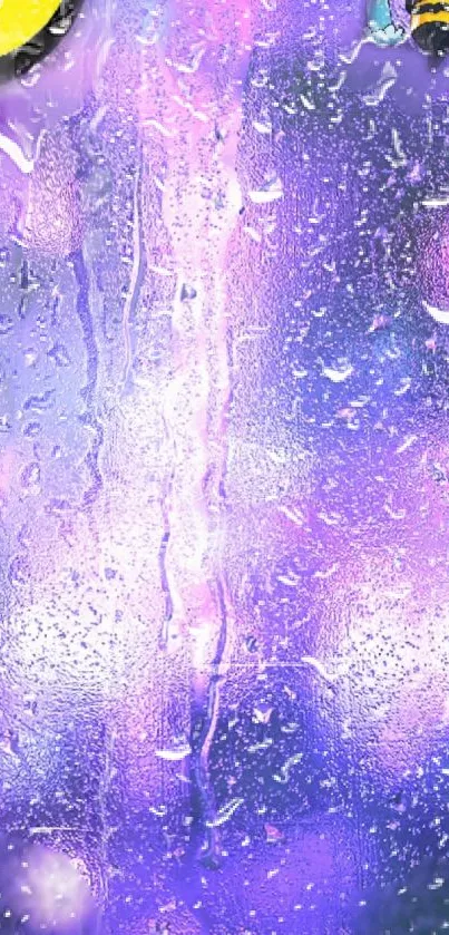 Vibrant purple raindrops on a phone wallpaper.