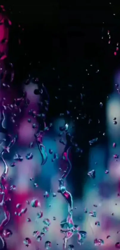 Vibrant raindrop wallpaper with pink, blue, and black hues.