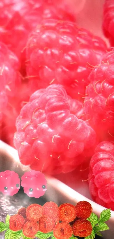 Vibrant raspberries in a bowl with chocolate stones background.