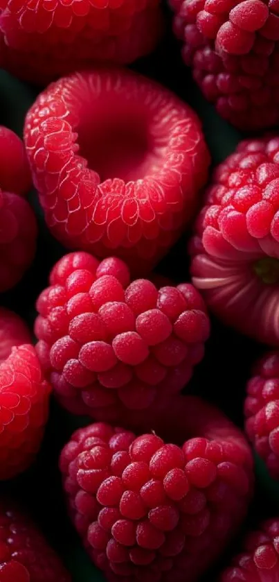 Close-up of vibrant red raspberries creating a fresh and natural wallpaper.