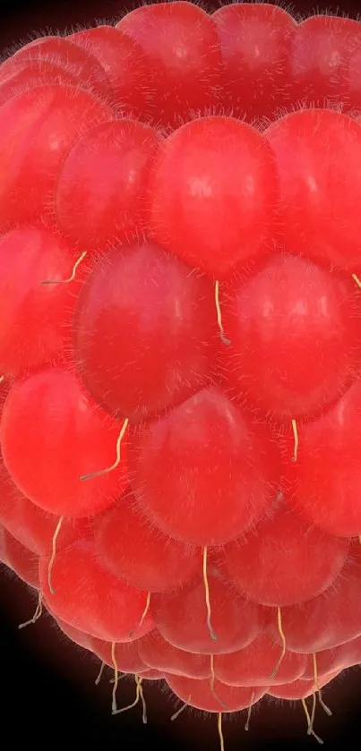 Vivid red raspberry on a dark background.