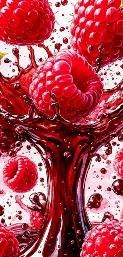 Raspberry splash digital art with vibrant red colors and dynamic design.