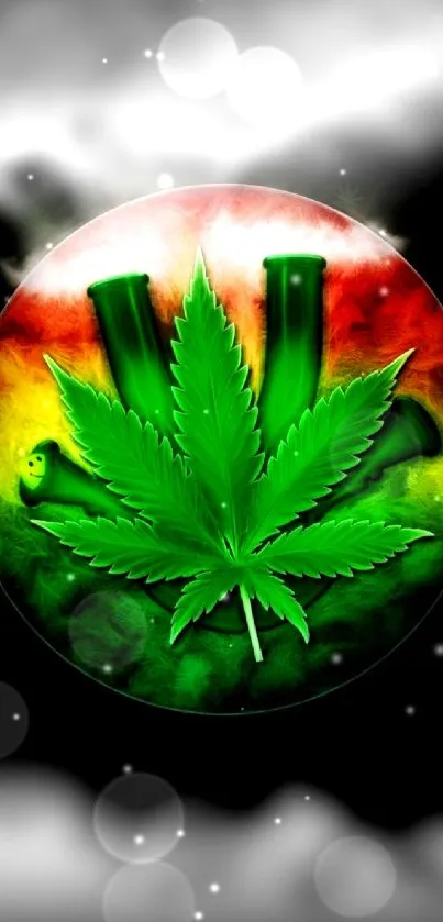 Rasta-themed wallpaper with cannabis leaf and smoke.