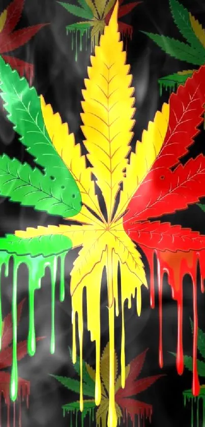 Vibrant Rasta leaf wallpaper with dripping colors.