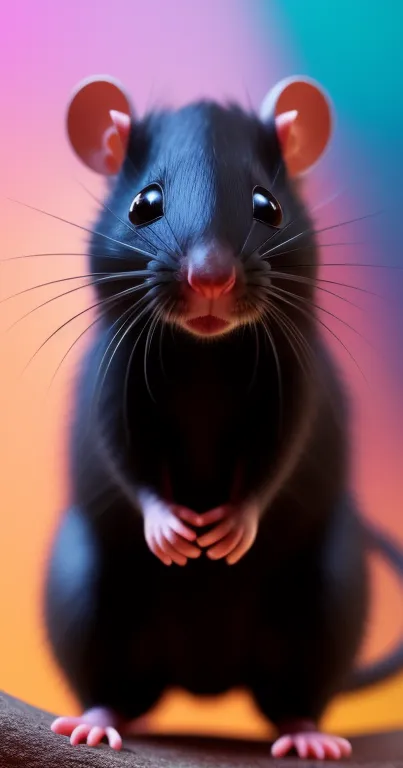 Adorable black rat with a colorful gradient background wallpaper.