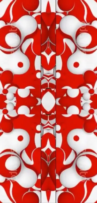 Vibrant red abstract art wallpaper with dynamic shapes and bold patterns.