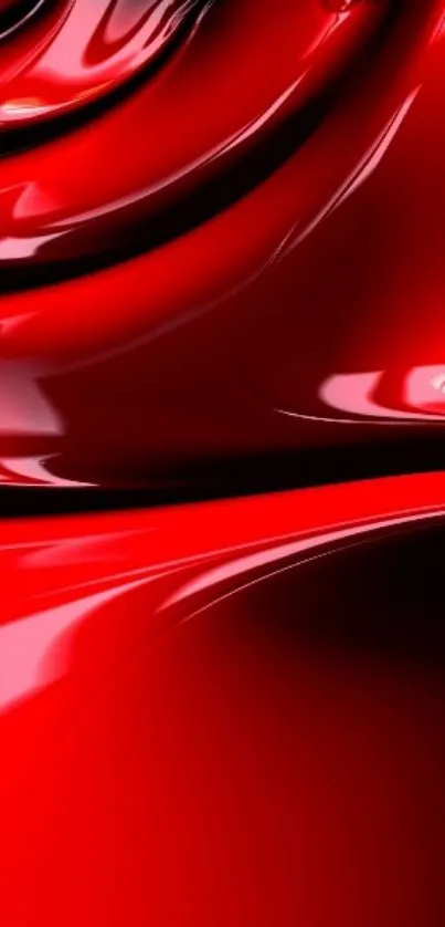 Vibrant red abstract wallpaper with glossy curves.