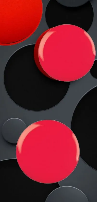 Striking wallpaper with red circles on black background.