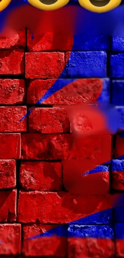 Red and blue textured brick wall mobile wallpaper.