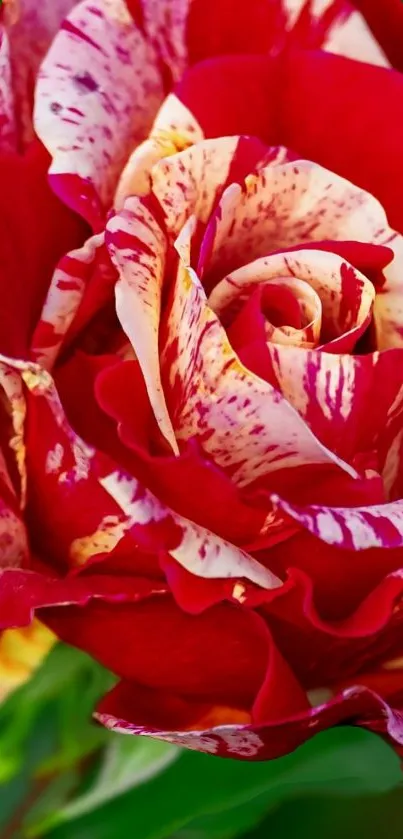 Vibrant red and cream rose close-up wallpaper.