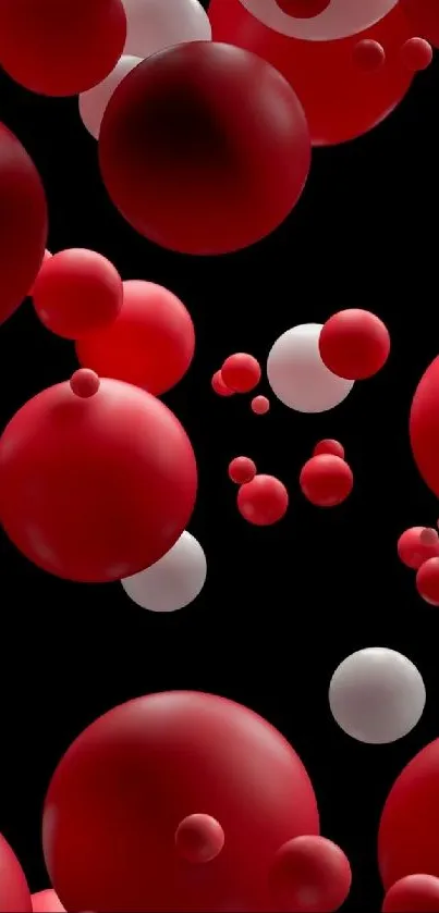 3D red and white spheres on black background wallpaper.