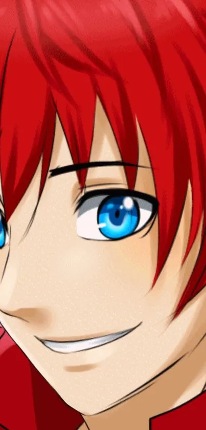 Anime character with red hair and blue eyes in vibrant design.