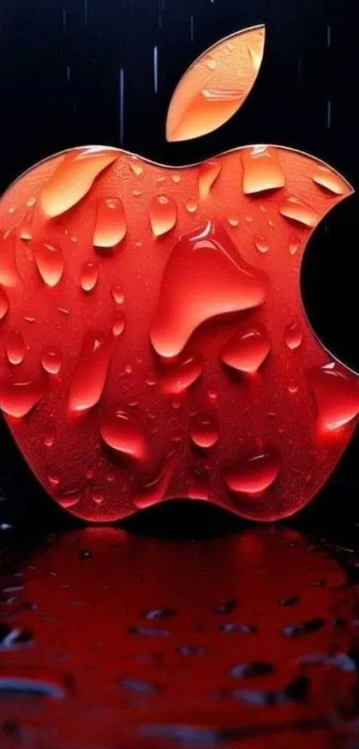 Red Apple logo with raindrops on dark background wallpaper.