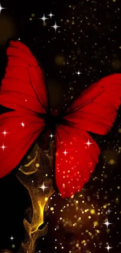 Vibrant red butterfly on dark glowing background wallpaper.