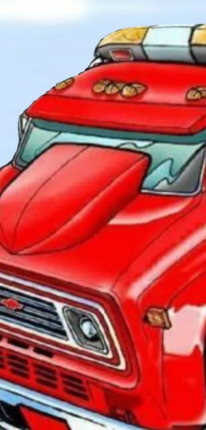 Cartoon red truck mobile wallpaper with vibrant colors.