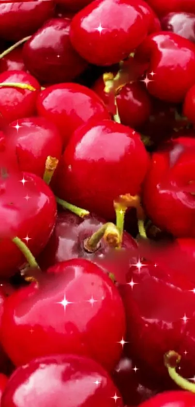 Vibrant red cherries wallpaper with sparkling highlights.