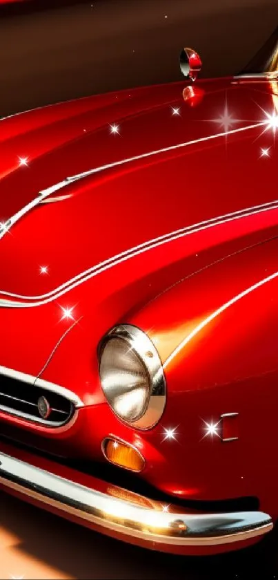 Vibrant red classic car mobile wallpaper.