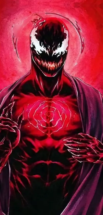 Intense red comic villain wallpaper for mobile background.